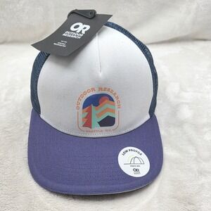 Outdoor Research Hat Cap Mens Snap Back White Purple Trucker Hiking Outdoors New